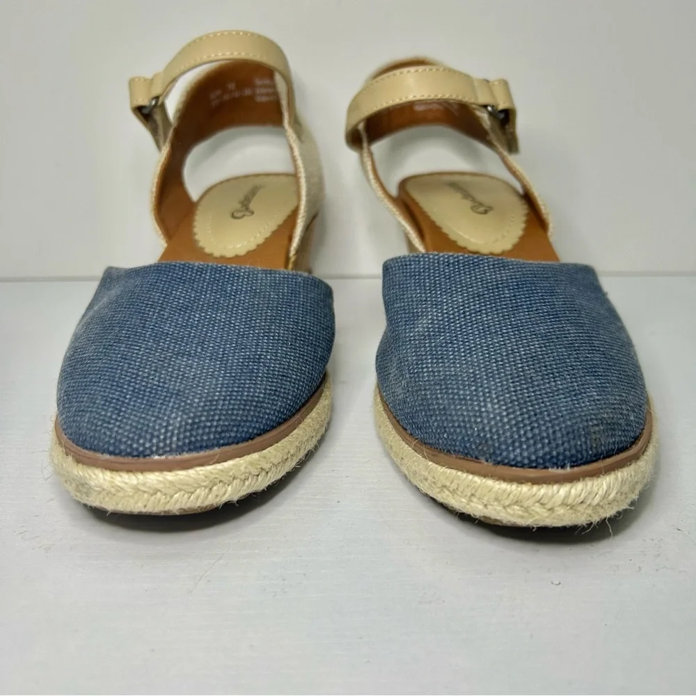 BareTraps Ocean Blue & Tan Espadrille Wedge Easy Sandals Size 7